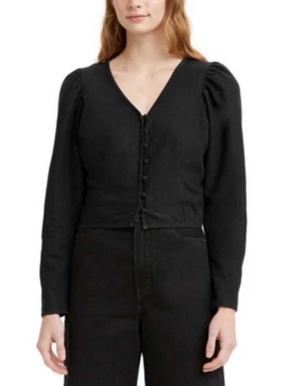 Levi's Teegan Cotton Mutton-Sleeve Blouse in Black